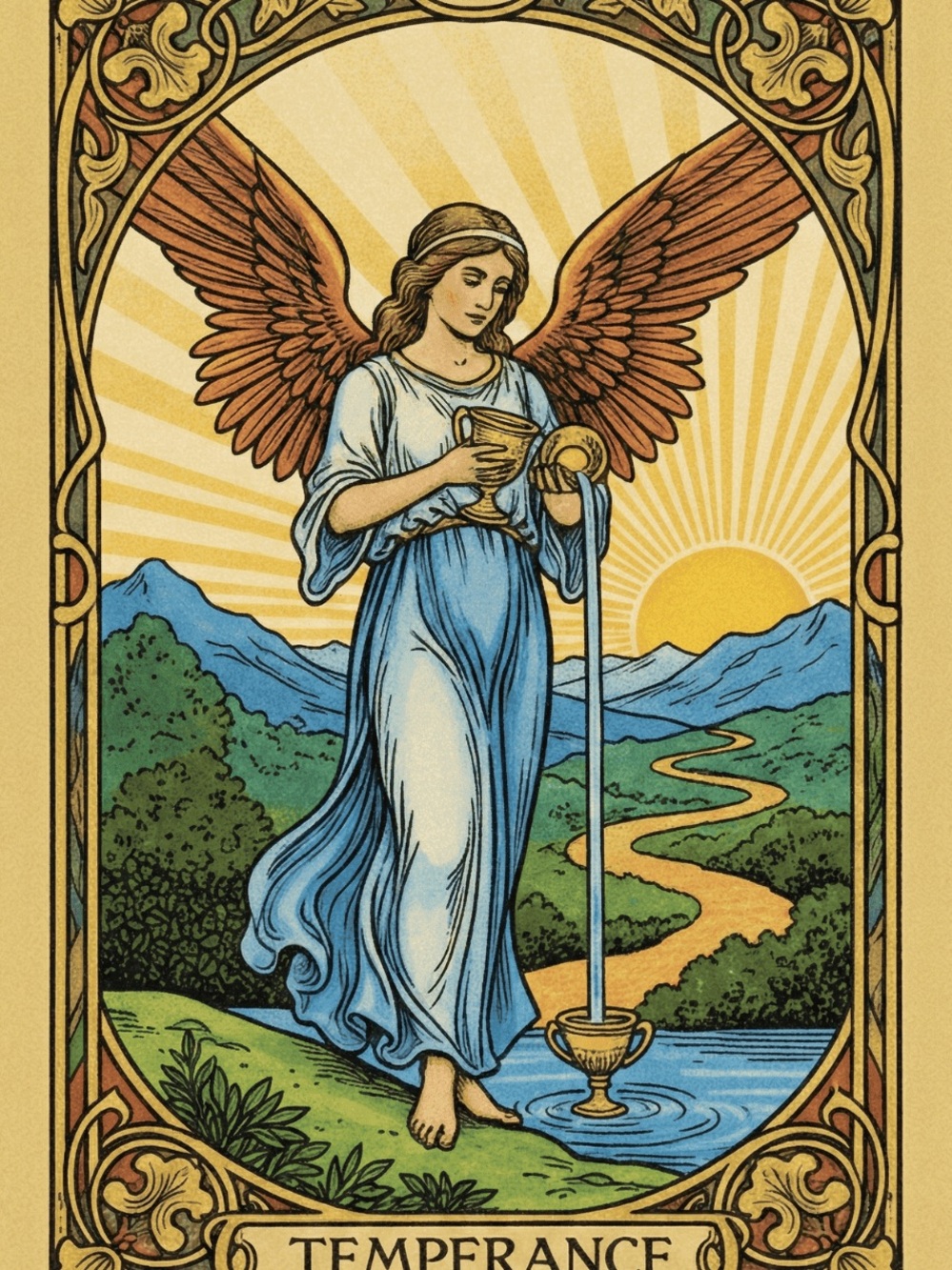 Temperance Angel sublimation ready to press – Blue, Brown, Yellow